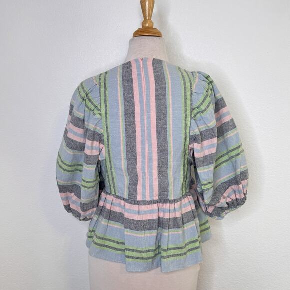 Tuckernuck Womens Hunter Bell Landry Stripe Top Size S Pastel Pink Blue Linen - Picture 4 of 11
